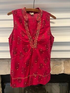 Old Navy Sleeveless Red Embroidered Boho Top